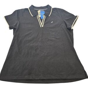 🆕️ - NWT -Nautica Black Polo Shirt Recycled Polyester Blend Trim Logo XL